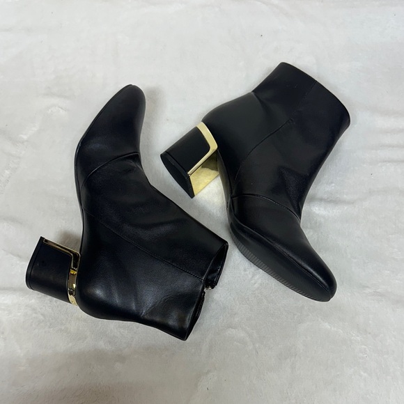 DKNY Black Ankle Boots with Gold Heel - Picture 1 of 16